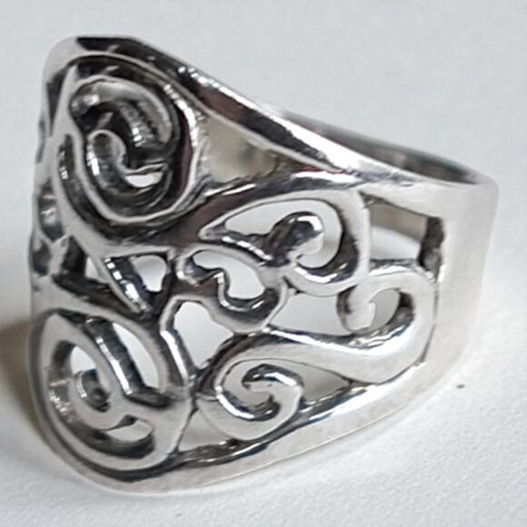 925 Silver Scrolled Filigree Ring Vintage Elegant Delicate Lacework Design - Picture 3 of 6